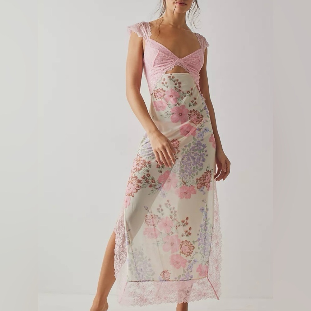 Free People Pink Floral Lace Maxi Dress